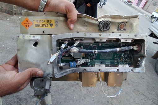 Wreckage: Part of what ISIS say was a US drone that crashed in Raqqa, norther Syria