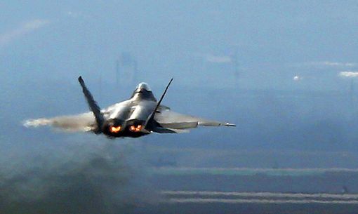 Strikes: A US F-22 stealth fighter