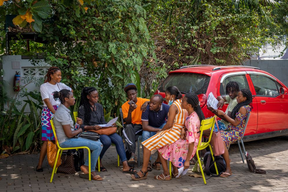 Students learning German at the Goethe Institute in Accra. Most of them want to emigrate to Germany.