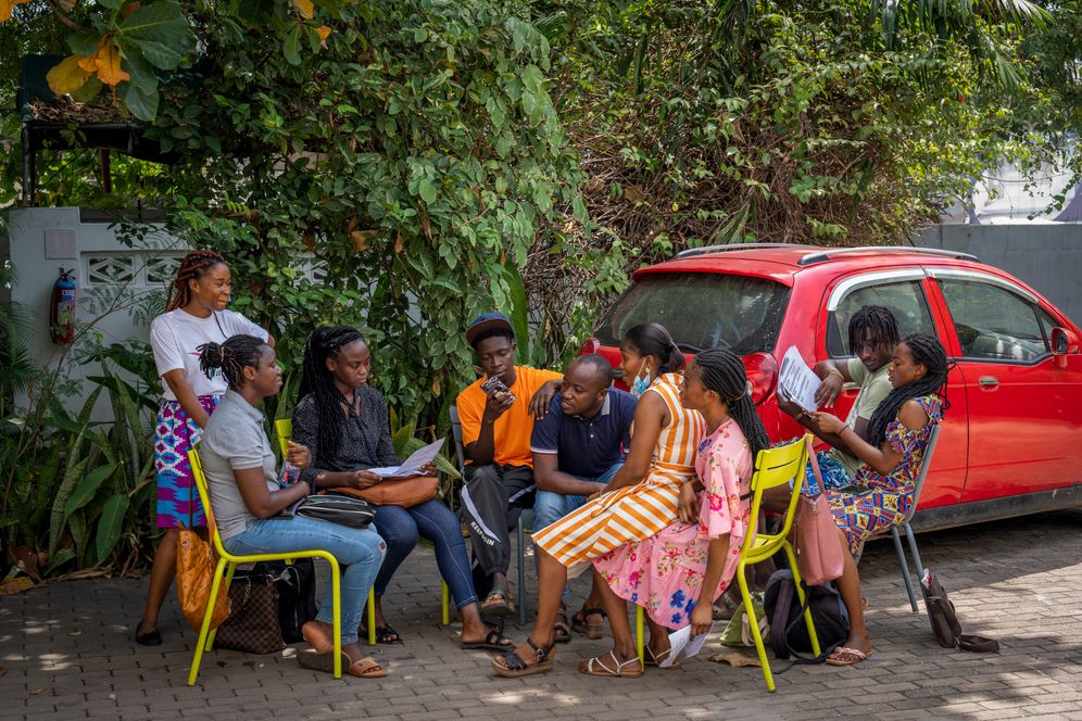 Students learning German at the Goethe Institute in Accra. Most of them want to emigrate to Germany.